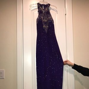 Beaded purple prom dress